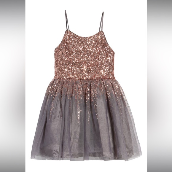 Franki by Francesca’s Rose Gold Sequin Grey Tulle Tutu Mini Dress - Picture 10 of 10